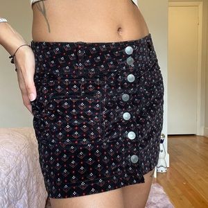 Free People Printed Corduroy Black Mini Skirt